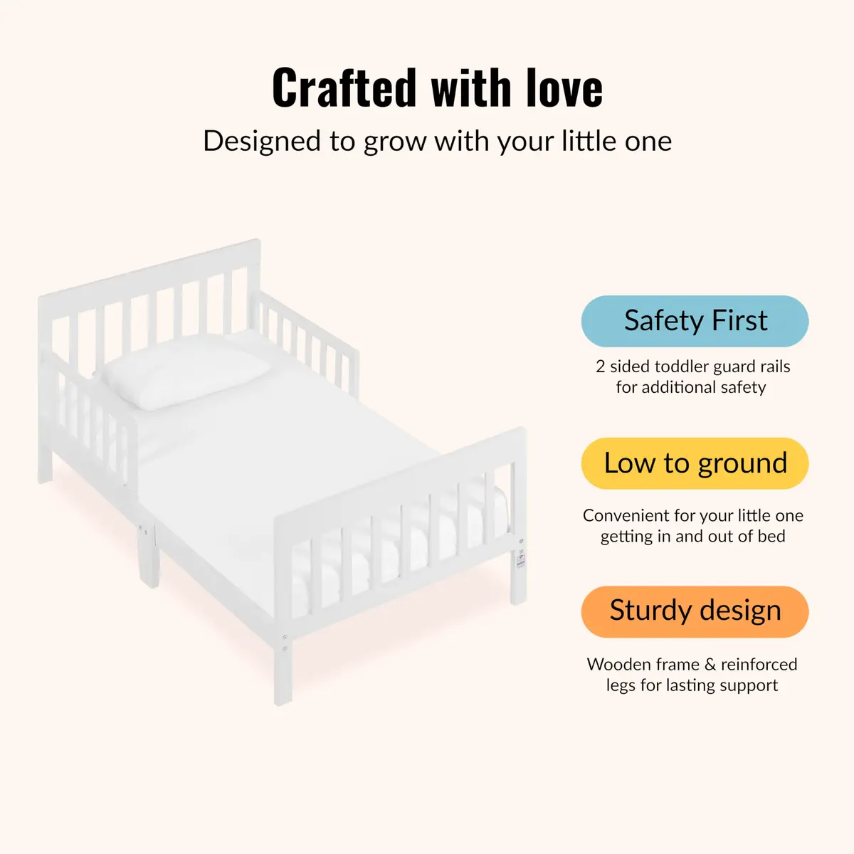 Dream On Me Finn Toddler Bed | GREENGUARD Gold, Pinewood, White, Low Floor Design - view 5