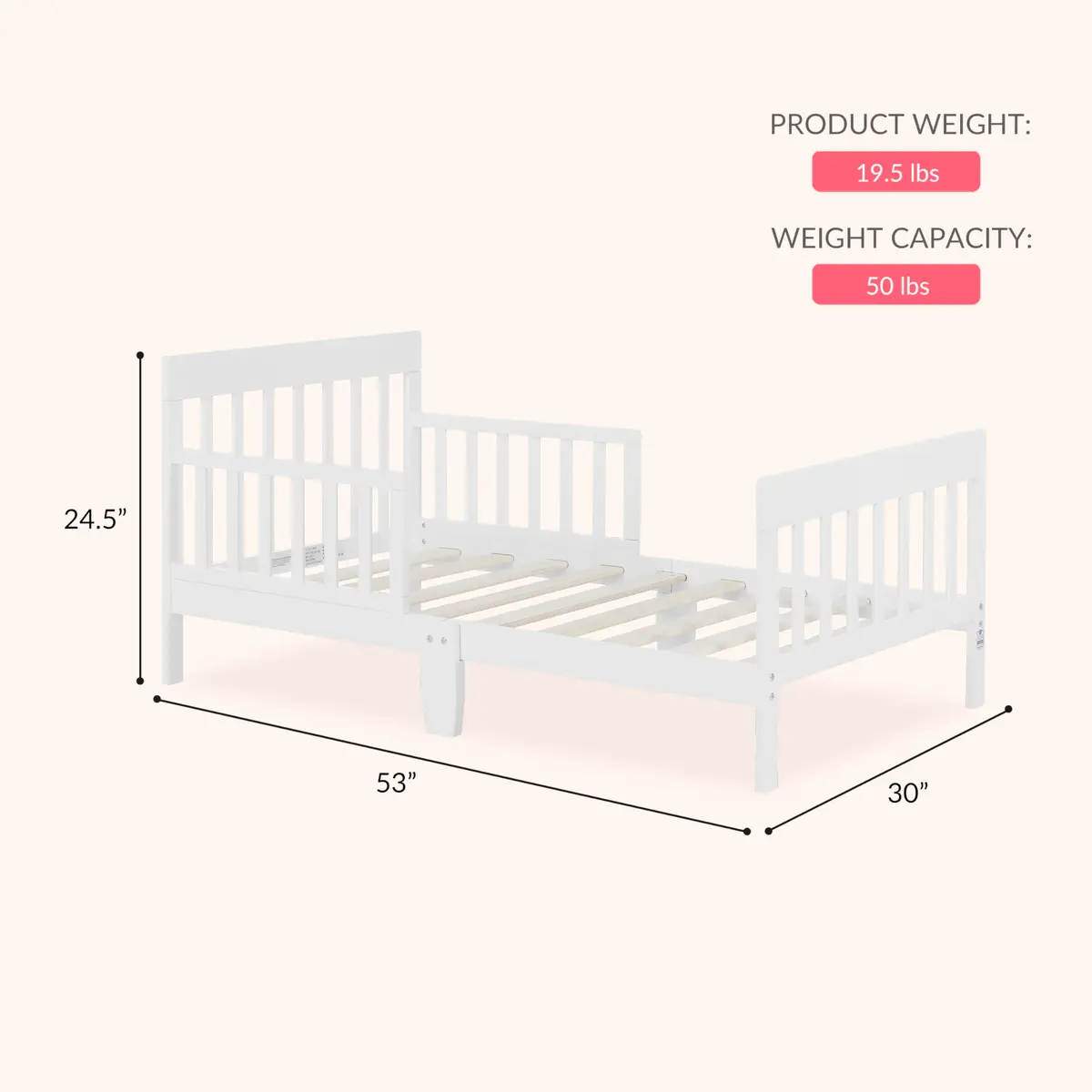 Dream On Me Finn Toddler Bed | GREENGUARD Gold, Pinewood, White, Low Floor Design - view 3