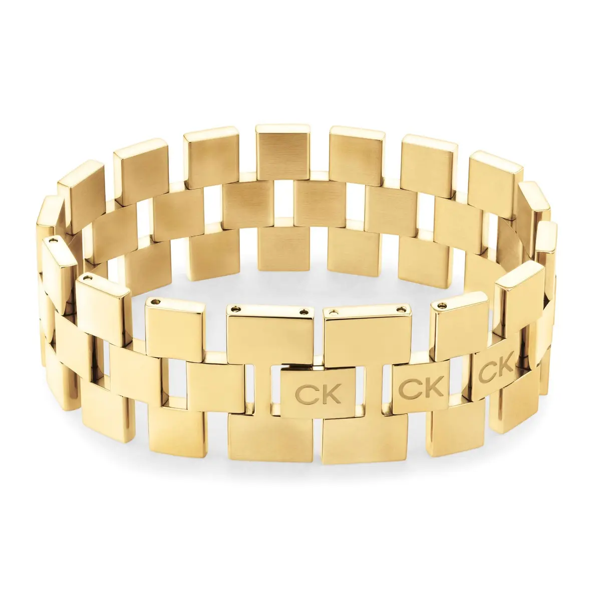 Calvin Klein Jewelry Women's Link Bracelet Gold Plated | Sculpted Grid Pattern, 24mm Inner Circumference - main product image