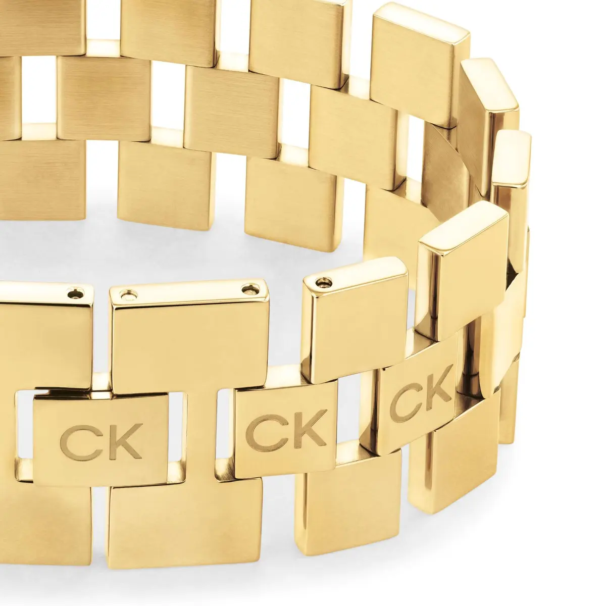 Calvin Klein Jewelry Women's Link Bracelet Gold Plated | Sculpted Grid Pattern, 24mm Inner Circumference - view 3