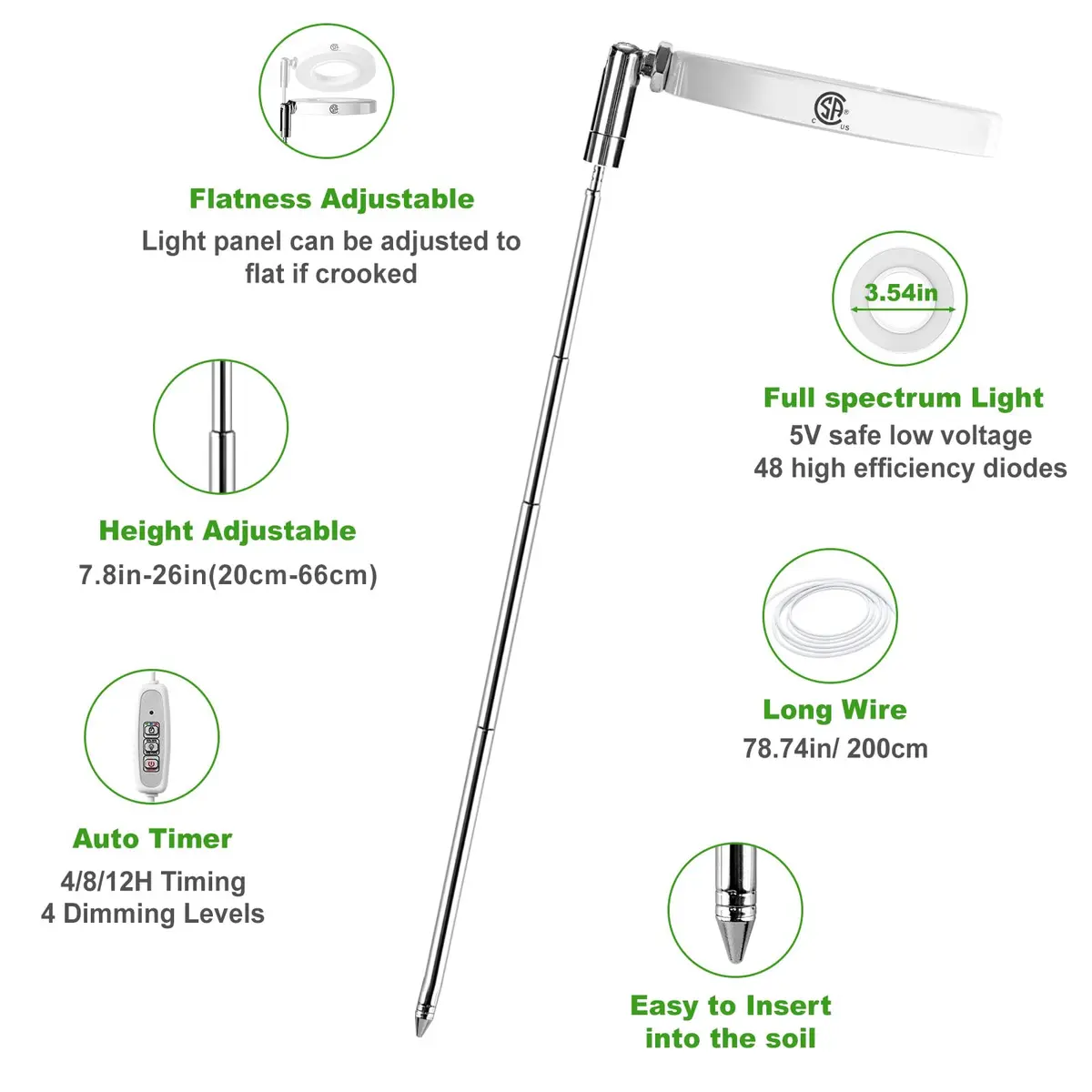 LORDEM Full Spectrum LED Grow Light for Indoor Plants | 3 Pack Height Adjustable, Auto Timer, Dimmable, Stylish Design (3 Pack, White) - view 3
