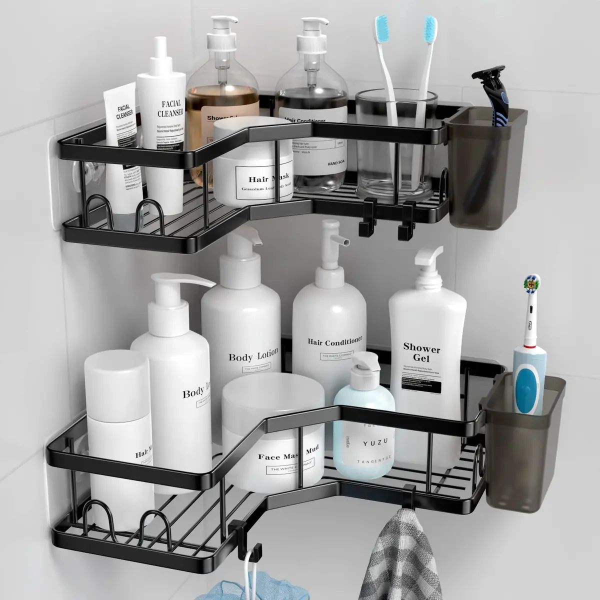 AKTECKE Corner Shower Caddy 2 Pack | No Drilling Stainless Steel Bathroom Organizer (9.6"×9.6"×2.6") - main product image