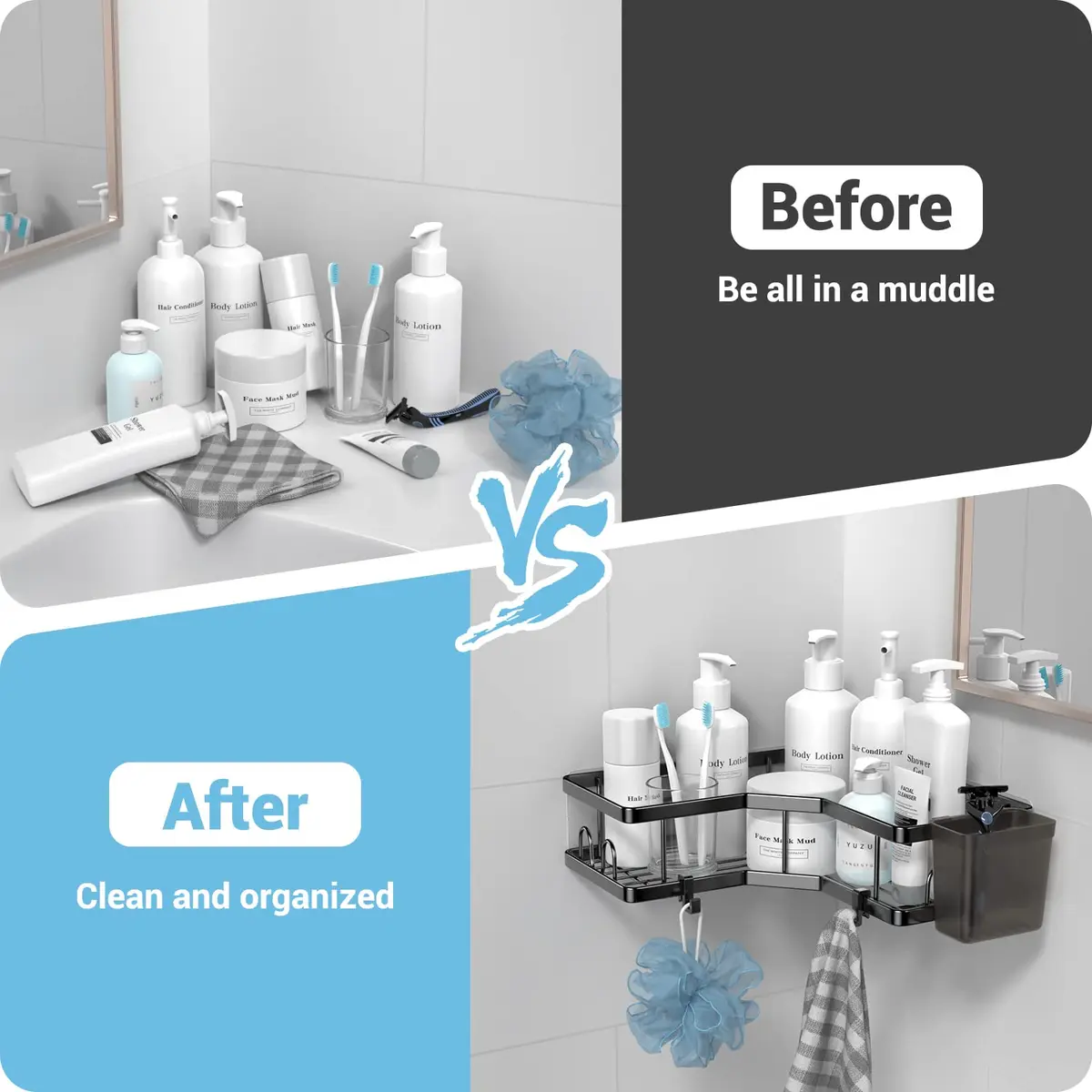 AKTECKE Corner Shower Caddy 2 Pack | No Drilling Stainless Steel Bathroom Organizer (9.6"×9.6"×2.6") - view 5