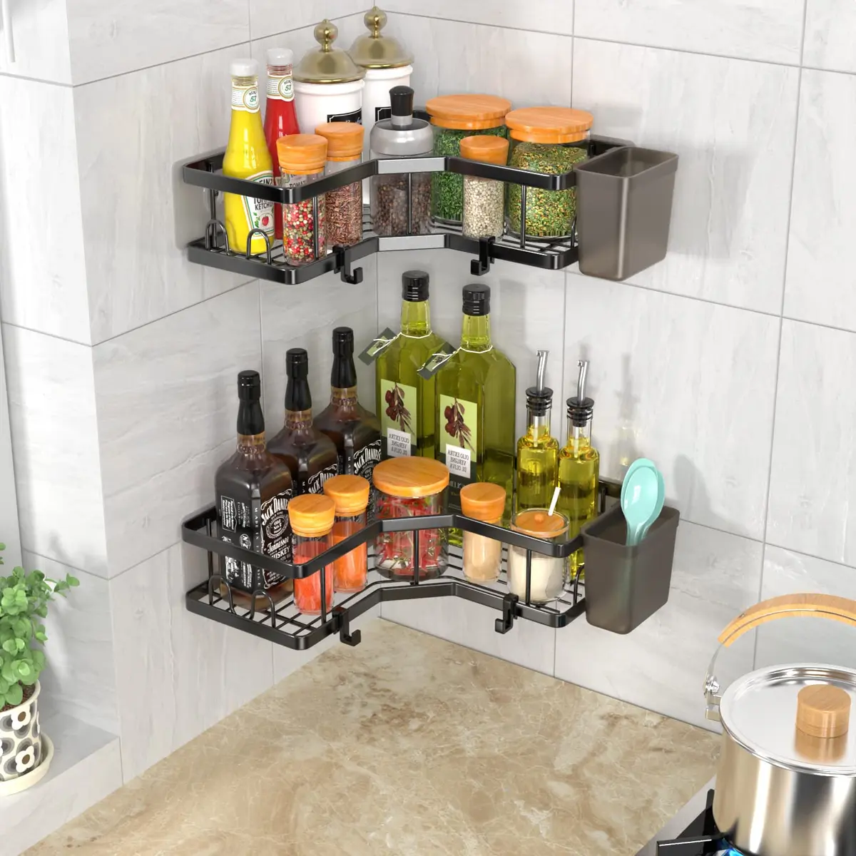AKTECKE Corner Shower Caddy 2 Pack | No Drilling Stainless Steel Bathroom Organizer (9.6"×9.6"×2.6") - view 7