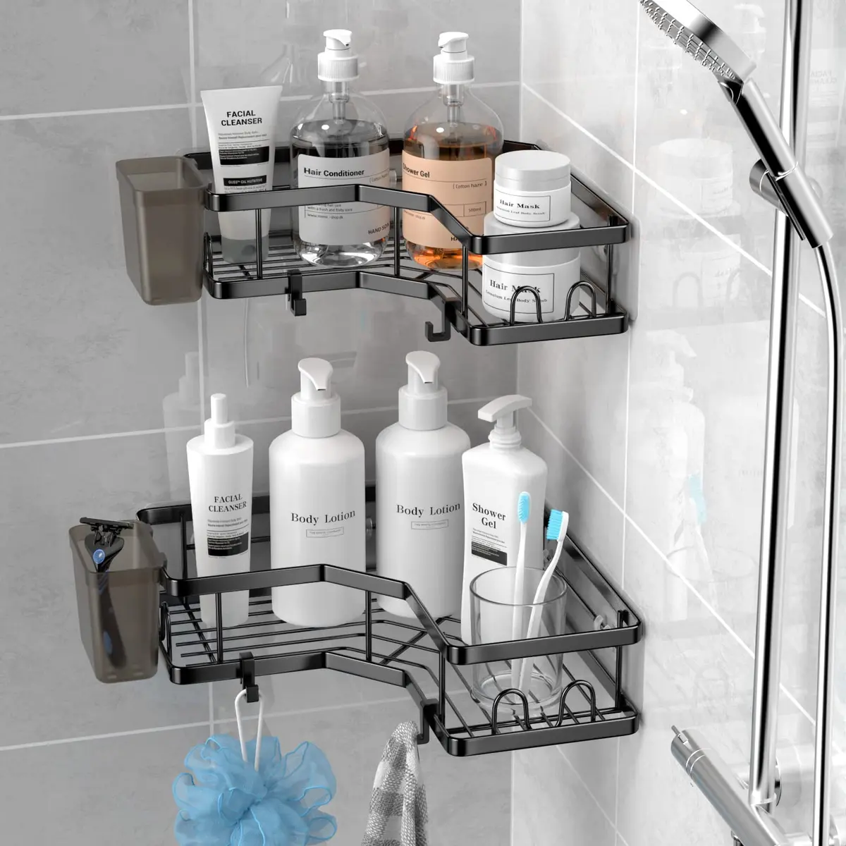 AKTECKE Corner Shower Caddy 2 Pack | No Drilling Stainless Steel Bathroom Organizer (9.6"×9.6"×2.6") - view 2