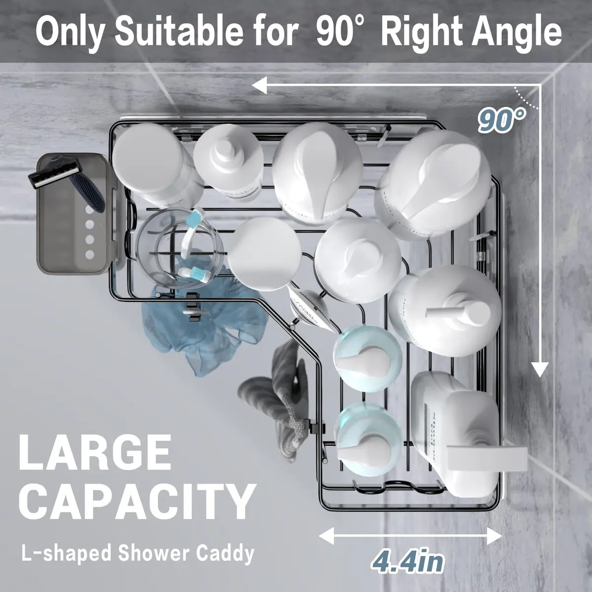 AKTECKE Corner Shower Caddy 2 Pack | No Drilling Stainless Steel Bathroom Organizer (9.6"×9.6"×2.6") - view 3