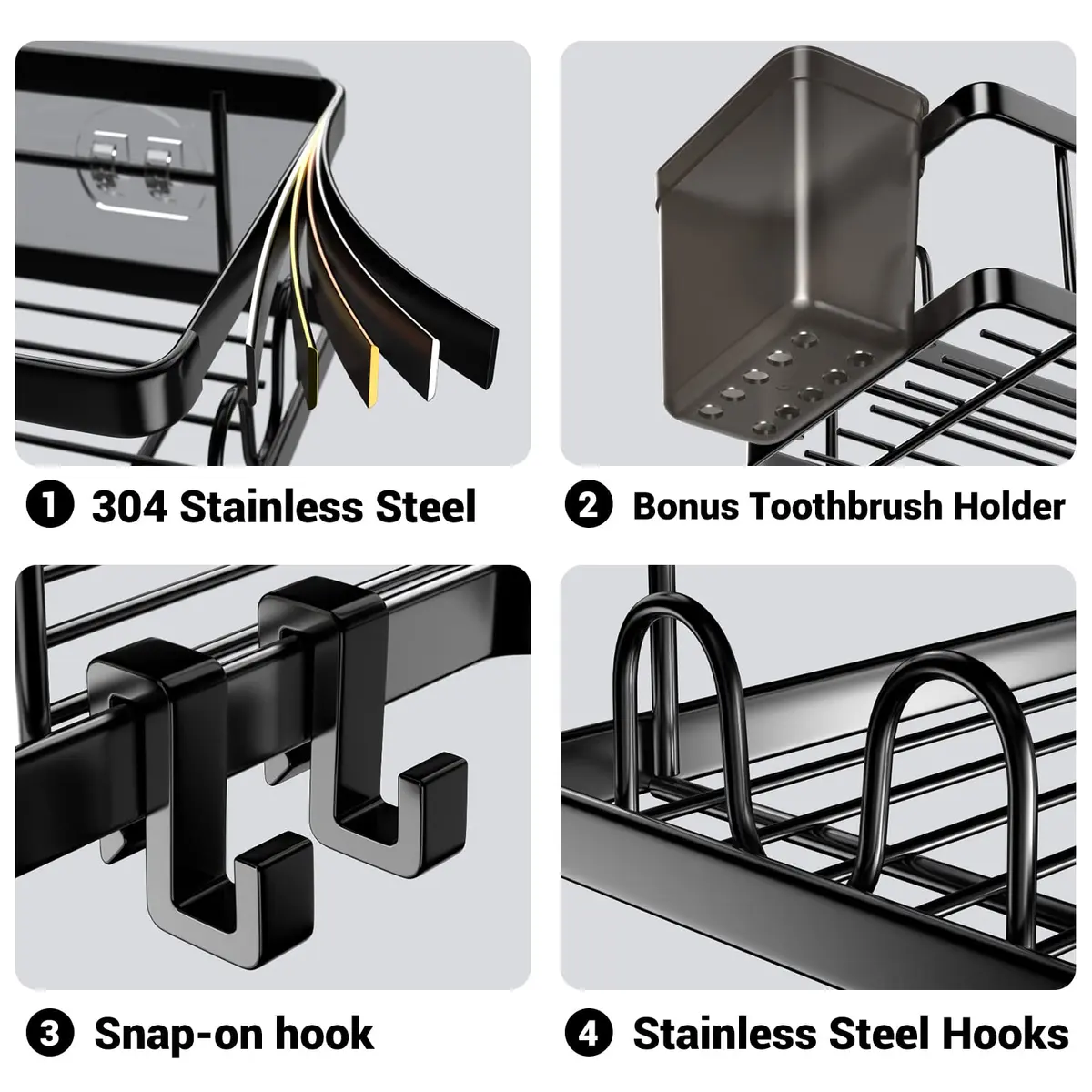 AKTECKE Corner Shower Caddy 2 Pack | No Drilling Stainless Steel Bathroom Organizer (9.6"×9.6"×2.6") - view 4