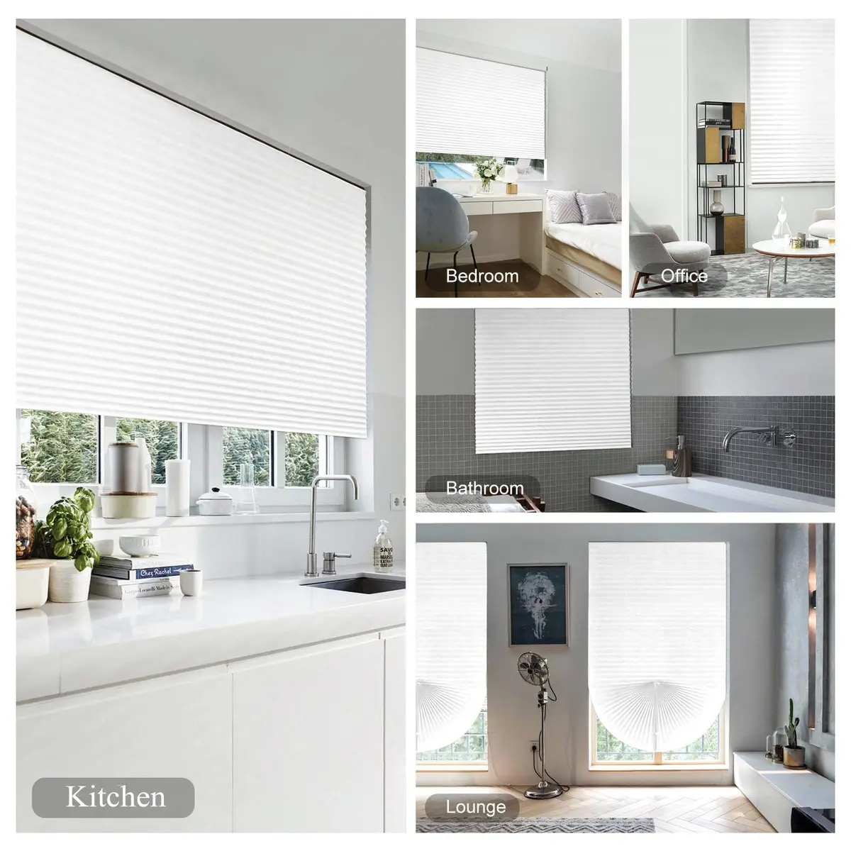 Jlong Cordless No-Drill Paper Pleated Window Shades 71"H x 35.4"W (180cm x 90cm) | Light Filtering & UV Protection - view 3