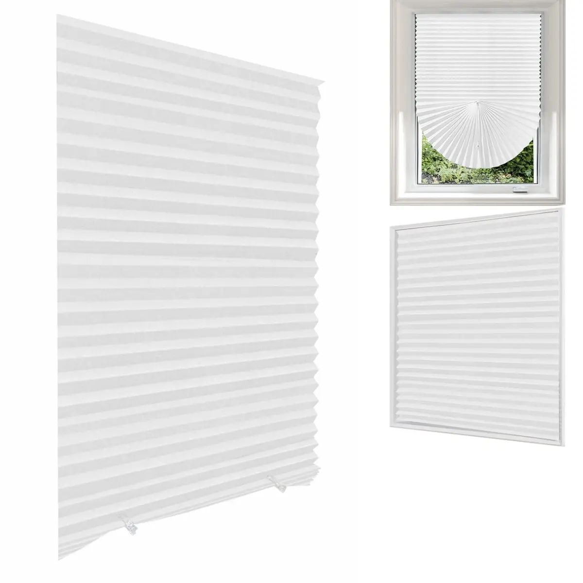 Jlong Cordless No Drill Stick-On Window Temporary Pleated Paper Shades 35.4cm (13.9") W x 149.9cm (59") H | Easy Install Light Filtering - main product image