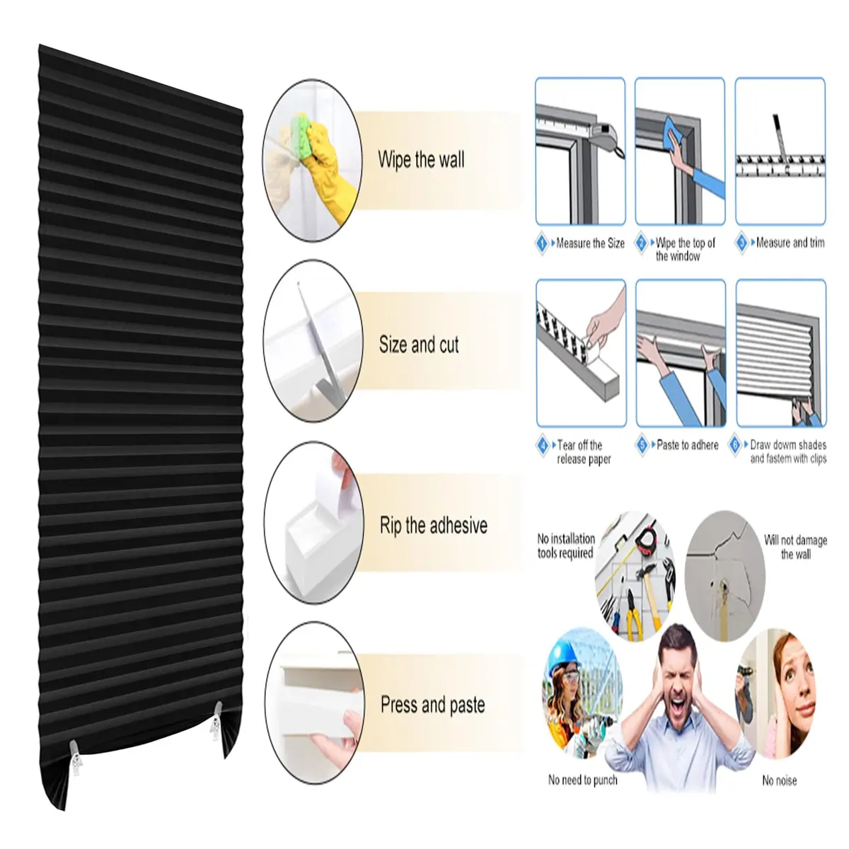 Jlong Cordless Blackout Window Shades 23.6"W x 59"H | Easy No Drill Installation for Bedroom & Kitchen - view 4