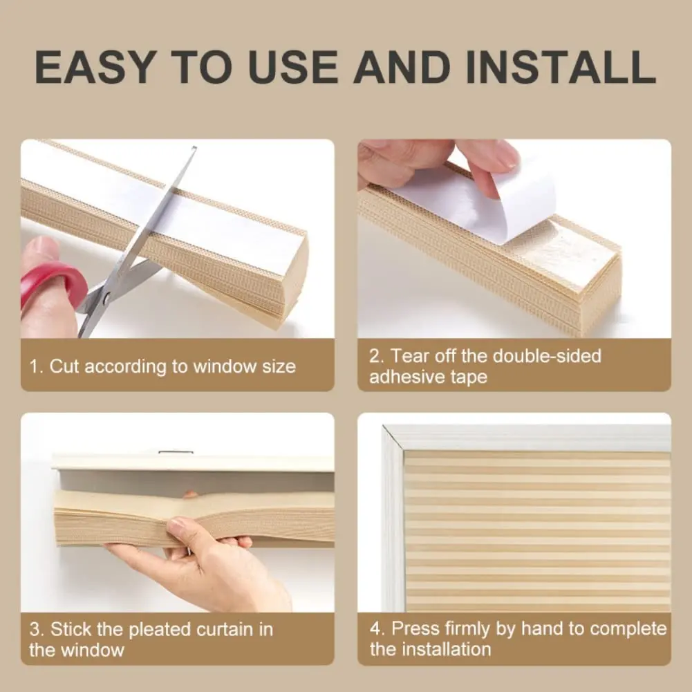 Jlong Cordless No-Drill Pleated Paper Shades 59"H x 23.6"W (150cm x 60cm) | Temporary Light Filtering Window Coverings - view 8