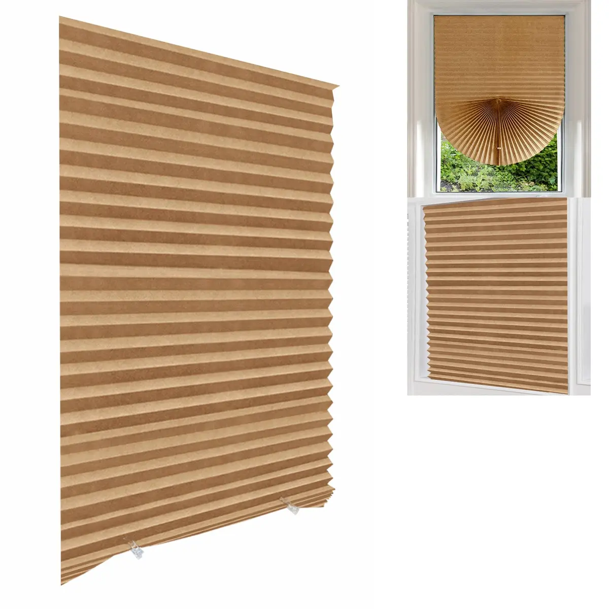 Jlong Cordless No-Drill Pleated Paper Shades 59"H x 23.6"W (150cm x 60cm) | Temporary Light Filtering Window Coverings - main product image