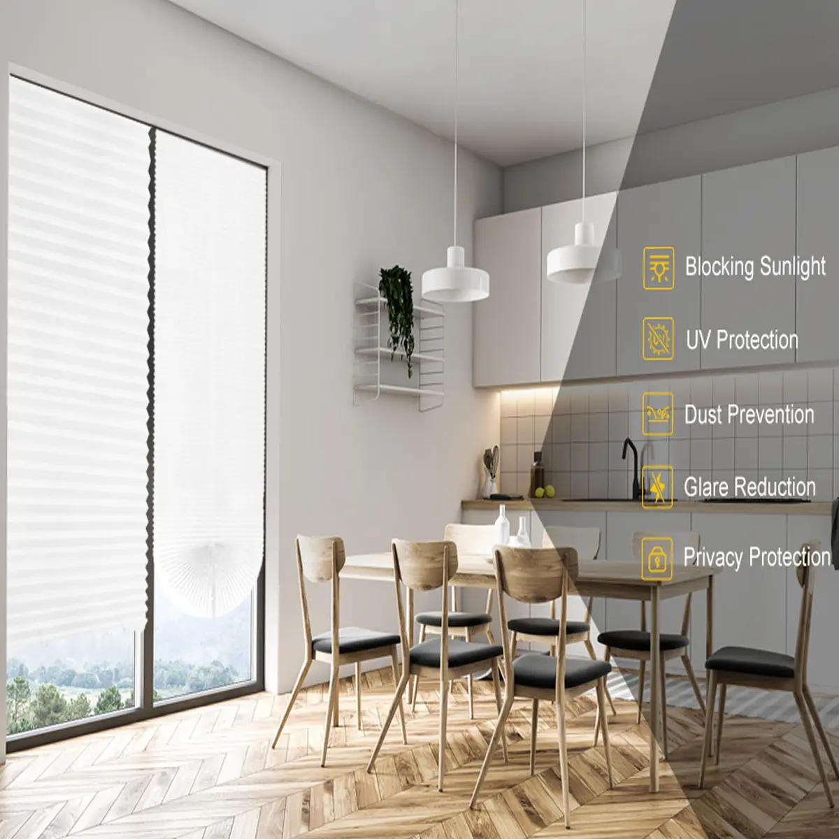Jlong Cordless No Drill Stick-On Window Temporary Pleated Paper Shades 59"H x 23.6"W | Easy Install Light Filtering - view 6