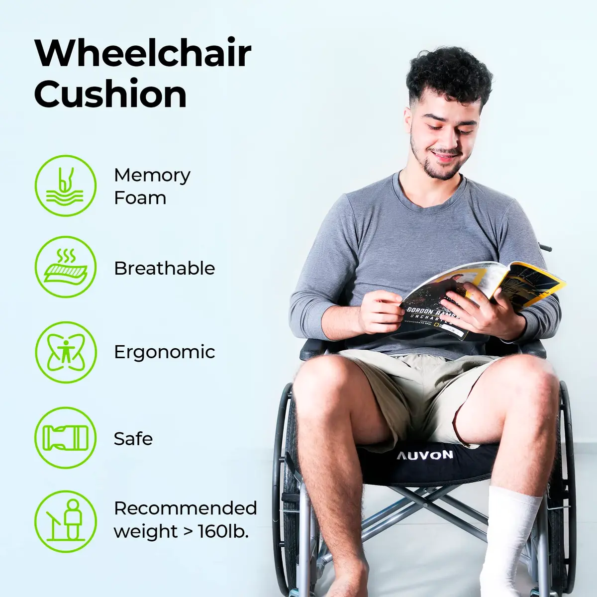 AUVON Memory Foam Wheelchair Seat Cushion 18"x16"x3" for Sciatica & Back Support - view 3