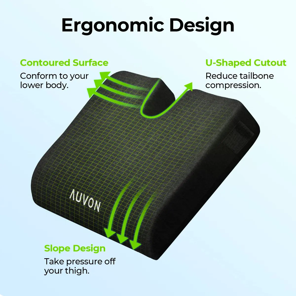 AUVON Memory Foam Wheelchair Seat Cushion 18"x16"x3" for Sciatica & Back Support - view 4
