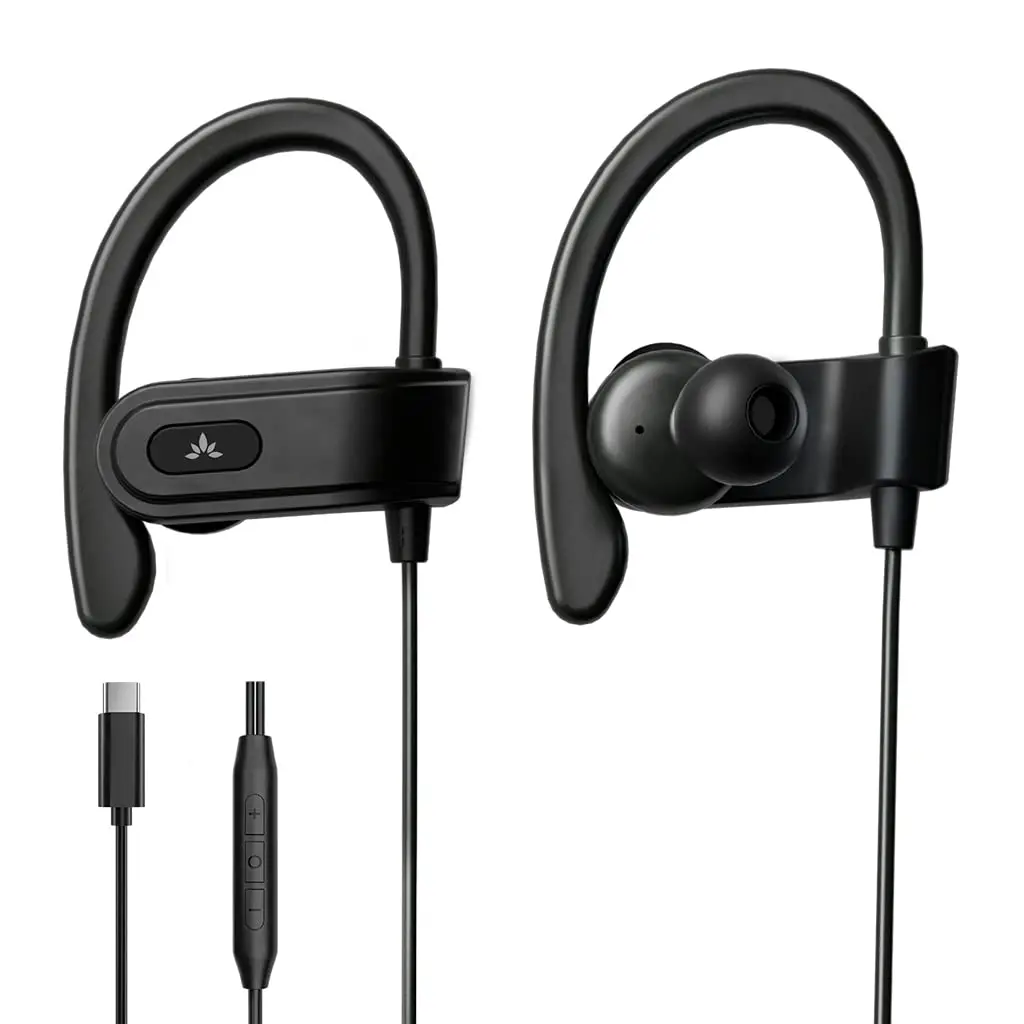 Avantree C171 USB-C Wired Earbuds with Microphone & Volume Controls | Sweatproof, Over Ear Hook, In-Ear Running Headphones - main product image