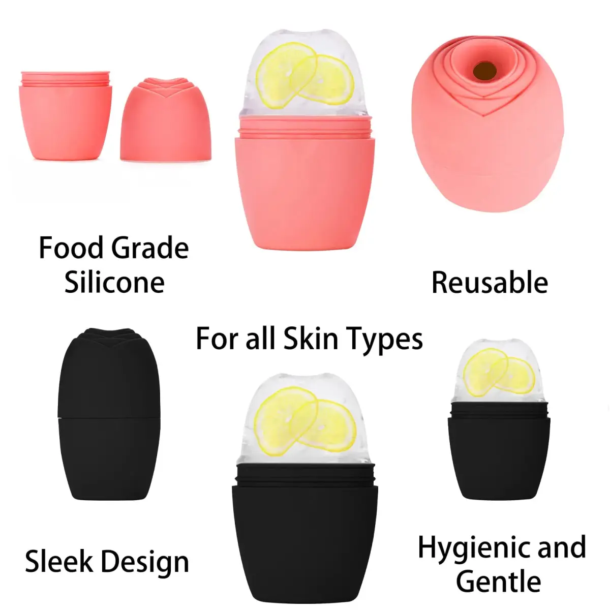 Evmliy Ice Roller for Face & Neck | 2-Pack Pink & Black Silicone Facial Massager for Puffiness Relief & Glow - view 3