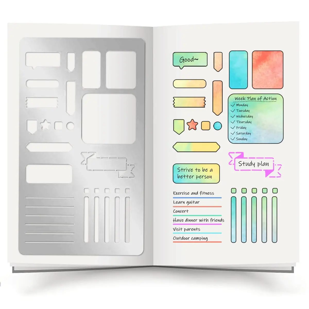 INFUNLY Metal Journal Stencil 17.7cm x 10.1cm (4"x7") | DIY Scrapbook & Planner Art Template - main product image