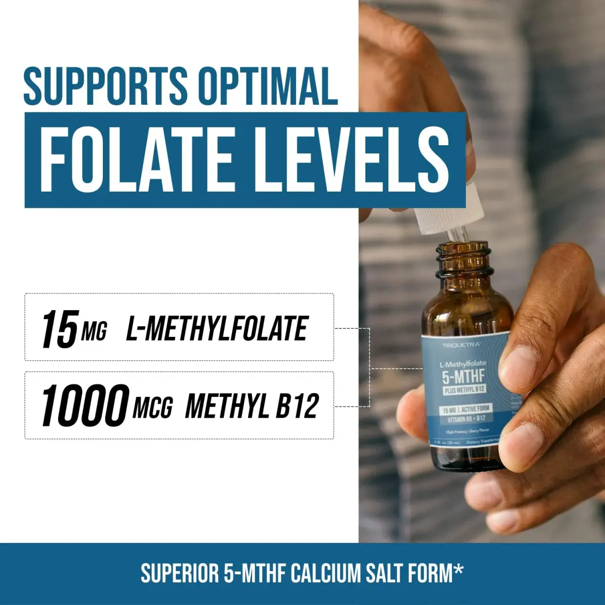 Triquetra Health L-Methylfolate 15mg Vitamin B9 & B12 Liquid 30ml (1 Fl Oz) | Active Folate for Mood & Cognition - view 3