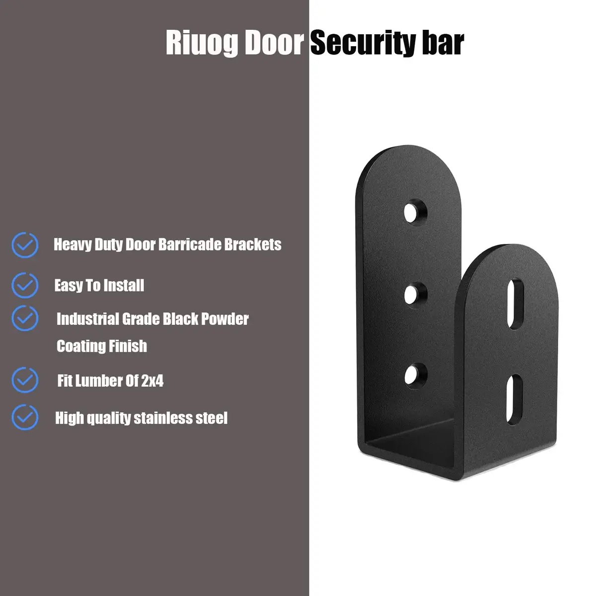 Riuog U Bracket Door Security Bar 6 Pack | Heavy Duty Steel Wall Mount for 2x4 Lumber - view 3