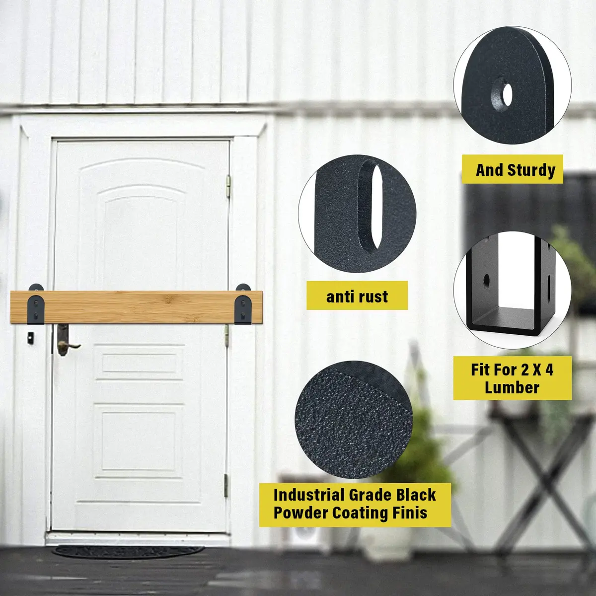 Riuog U Bracket Door Security Bar 6 Pack | Heavy Duty Steel Wall Mount for 2x4 Lumber - view 4