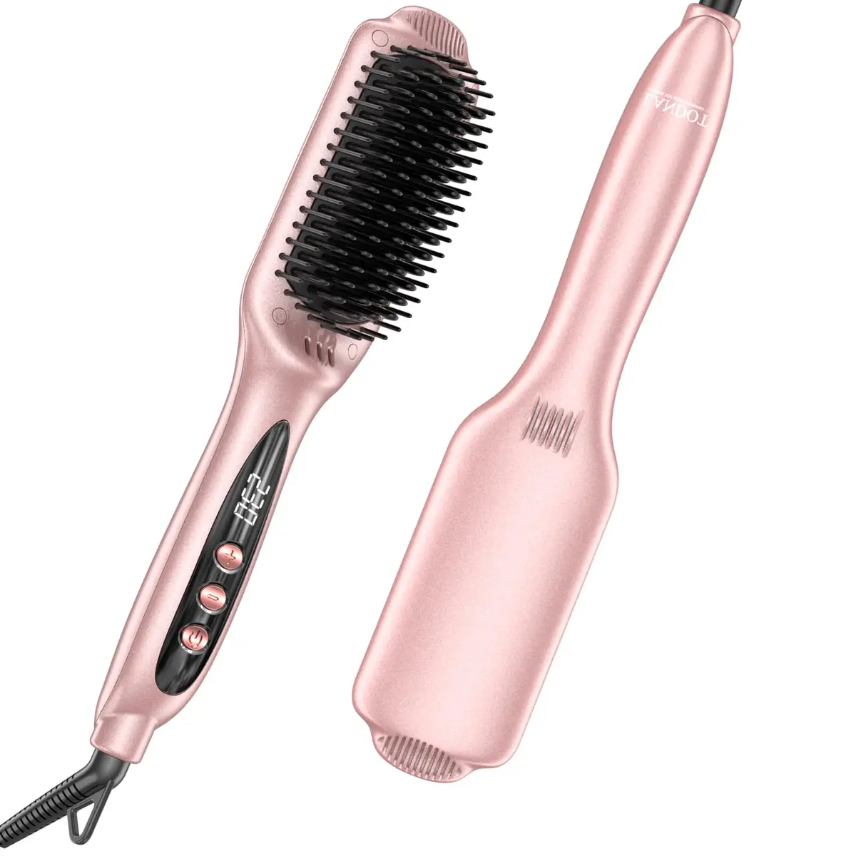 LANDOT Ionic Hair Straightening Brush, Anti-Frizz Ceramic Heated Hot Comb | 12 Heat Settings, Dual Voltage, Auto-Off, Rose Gold - view 8