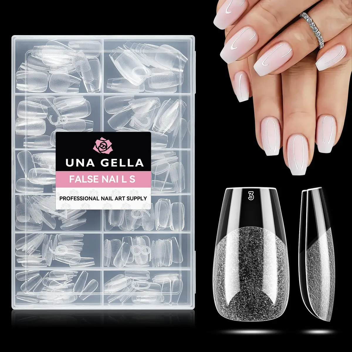 UNA GELLA Short Coffin Nail Tips 216pcs/12 Sizes | Soft Gel Tips for DIY Manicure - main product image