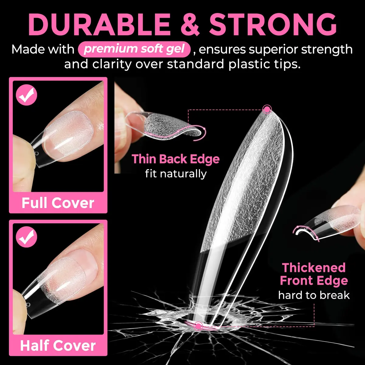 UNA GELLA Short Coffin Nail Tips 216pcs/12 Sizes | Soft Gel Tips for DIY Manicure - view 5