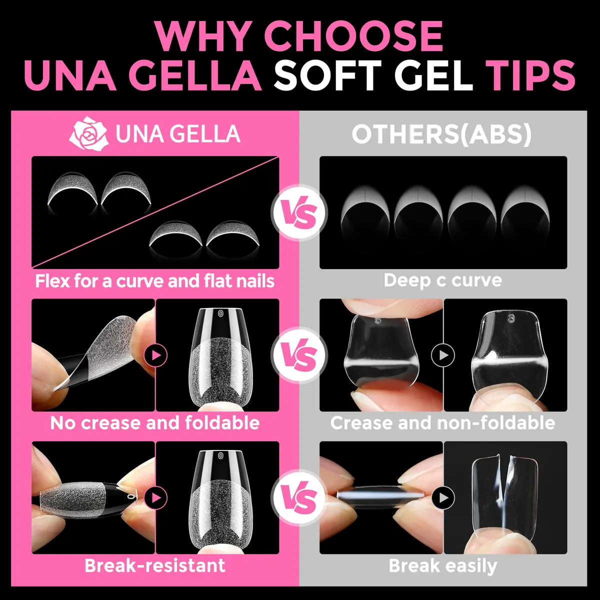 UNA GELLA Short Coffin Nail Tips 216pcs/12 Sizes | Soft Gel Tips for DIY Manicure - view 6