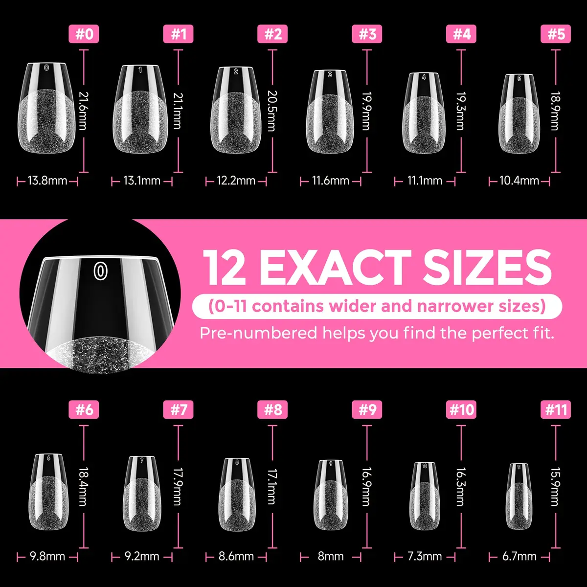 UNA GELLA Short Coffin Nail Tips 216pcs/12 Sizes | Soft Gel Tips for DIY Manicure - view 8