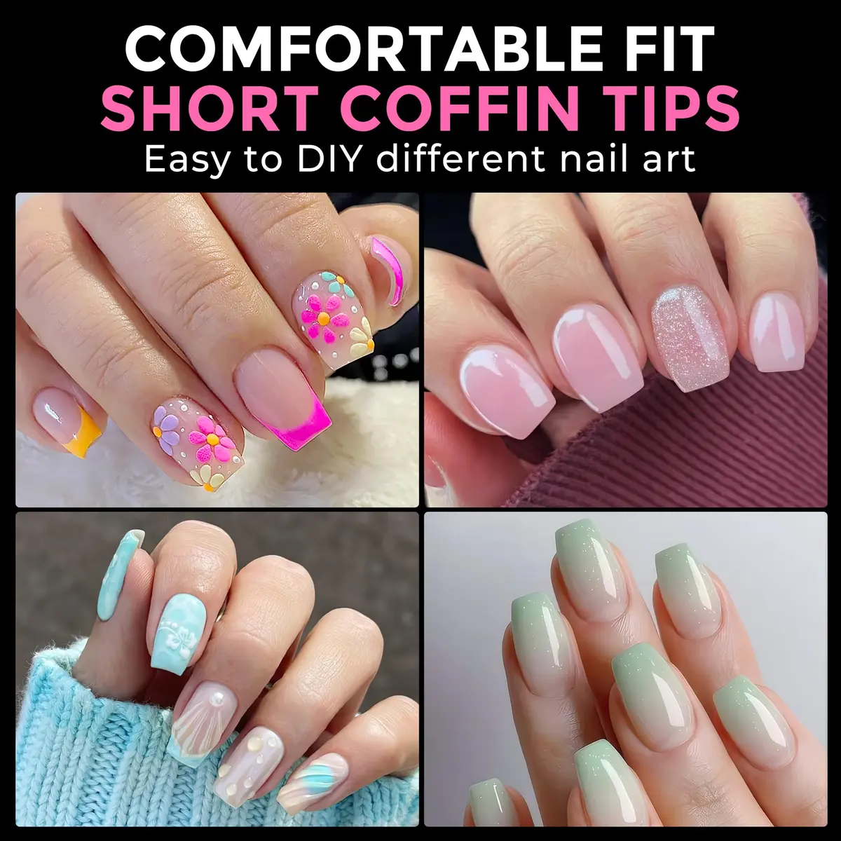 UNA GELLA Short Coffin Nail Tips 216pcs/12 Sizes | Soft Gel Tips for DIY Manicure - view 2