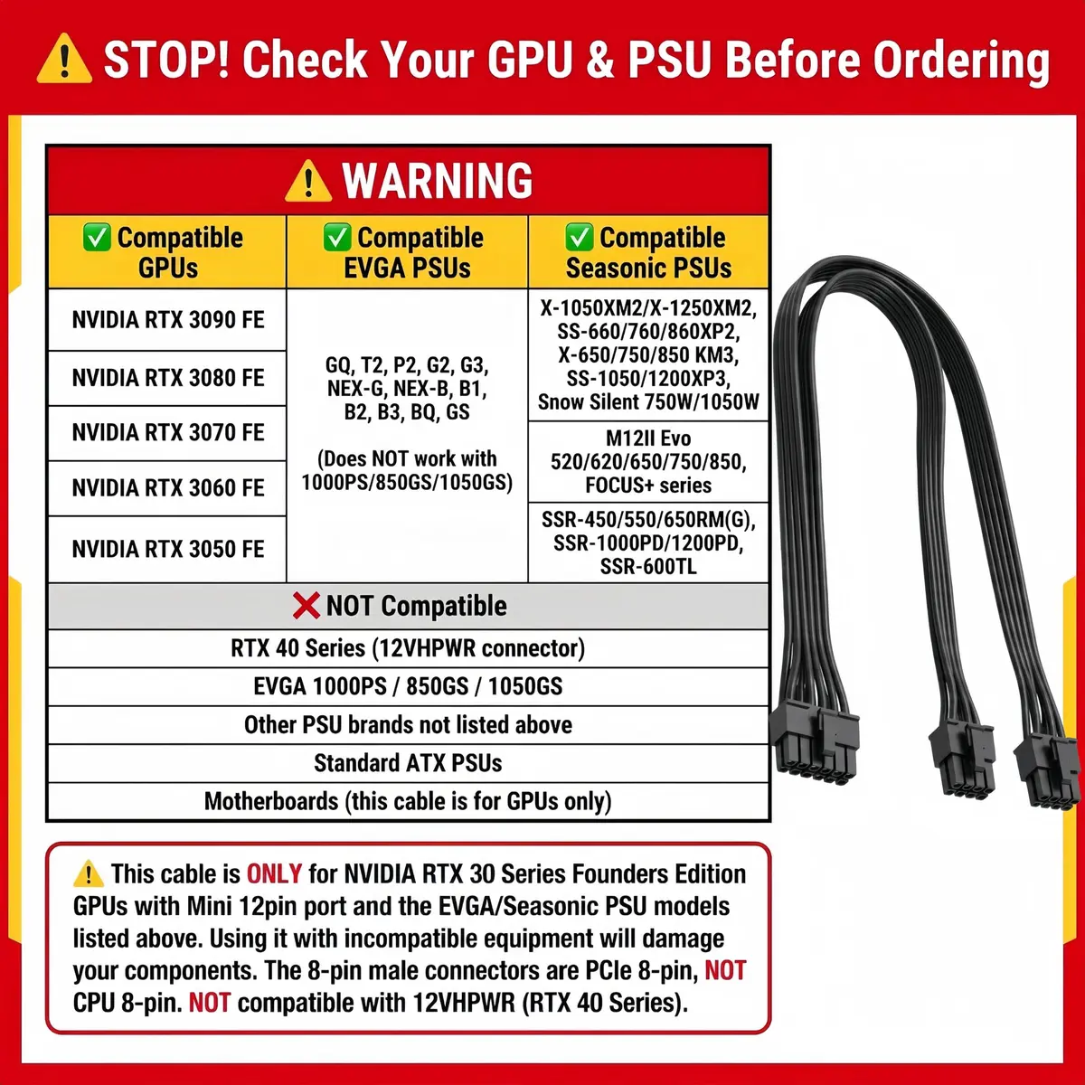 lilila-ree 12Pin GPU Power Adapter 30cm | Compact, High-Quality EVGA/Seasonic Compatible - view 4