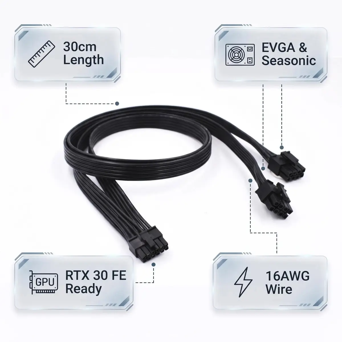 lilila-ree 12Pin GPU Power Adapter 30cm | Compact, High-Quality EVGA/Seasonic Compatible - view 2