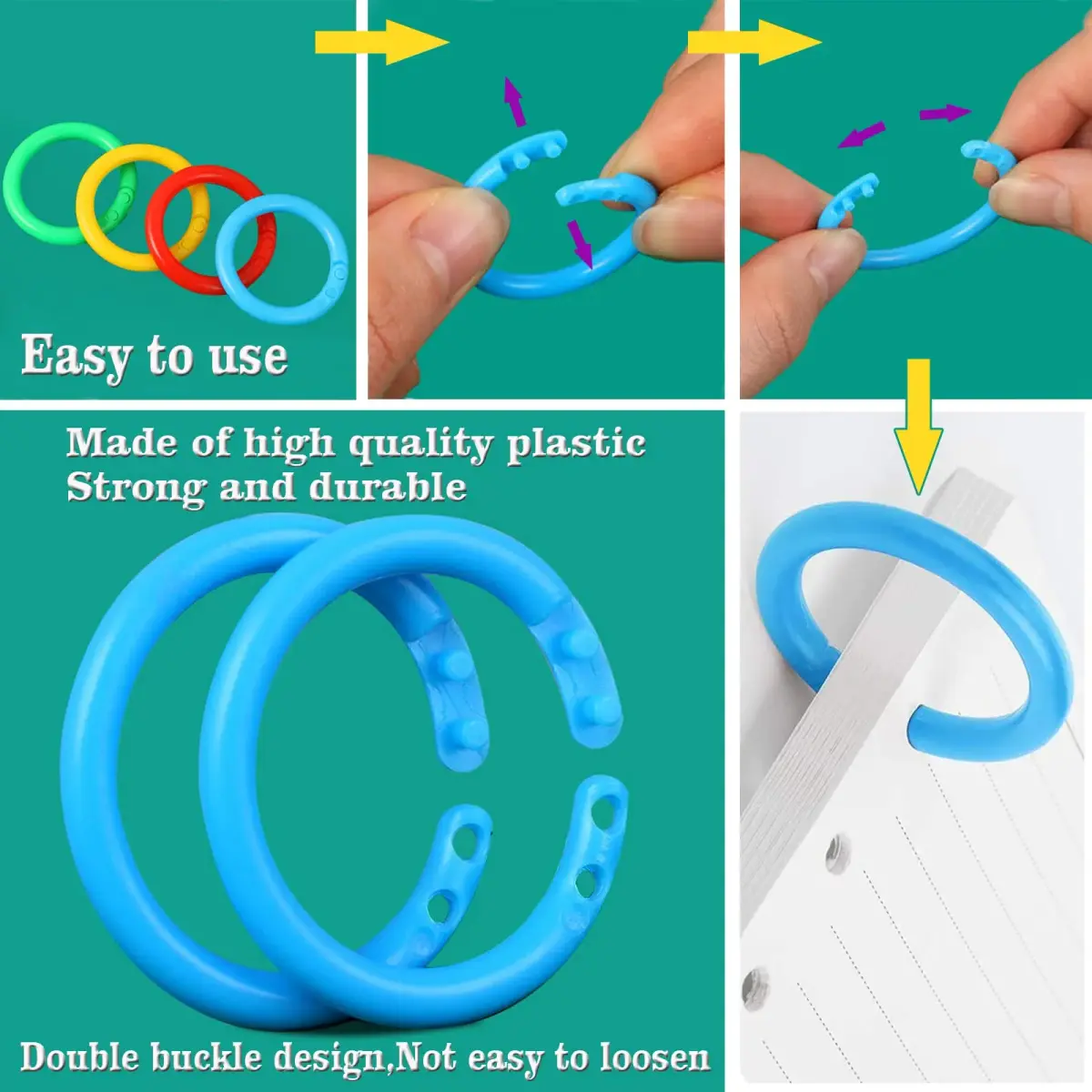 TYMXGHF 160 PCS Plastic Loose Leaf Binder Rings 28mm (1.1 inch) | Colorful Mixed DIY Keychain Ring Clips for Paper & Cards - view 3