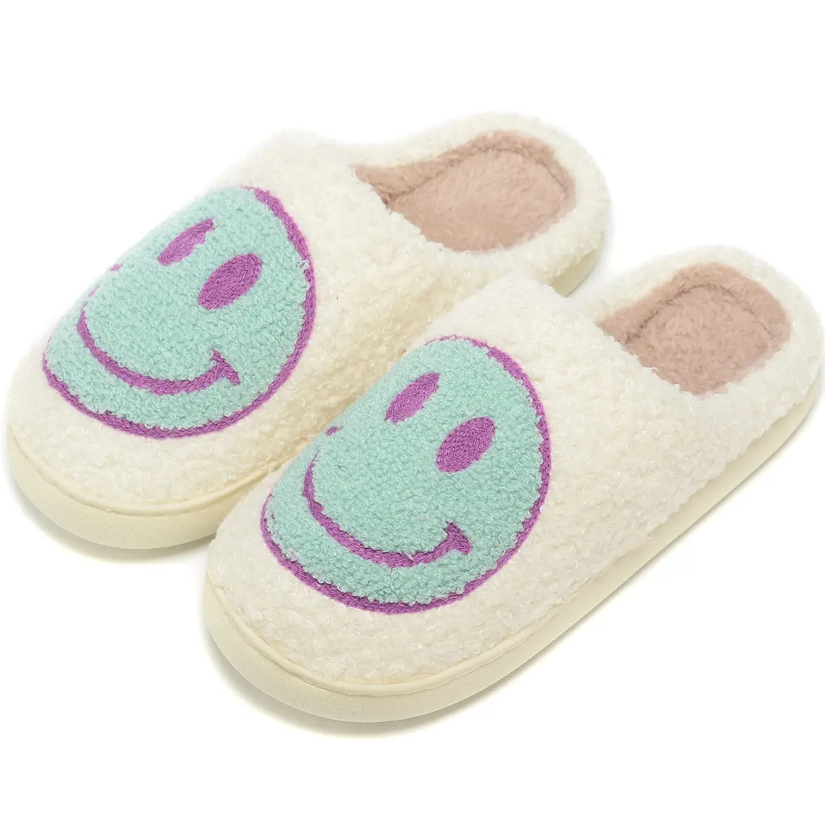 Kolege Smile Face Slippers for Women Men 8.5-9.5 Women/8-9 Men | Non-Slip Plush Winter Slides - main product image