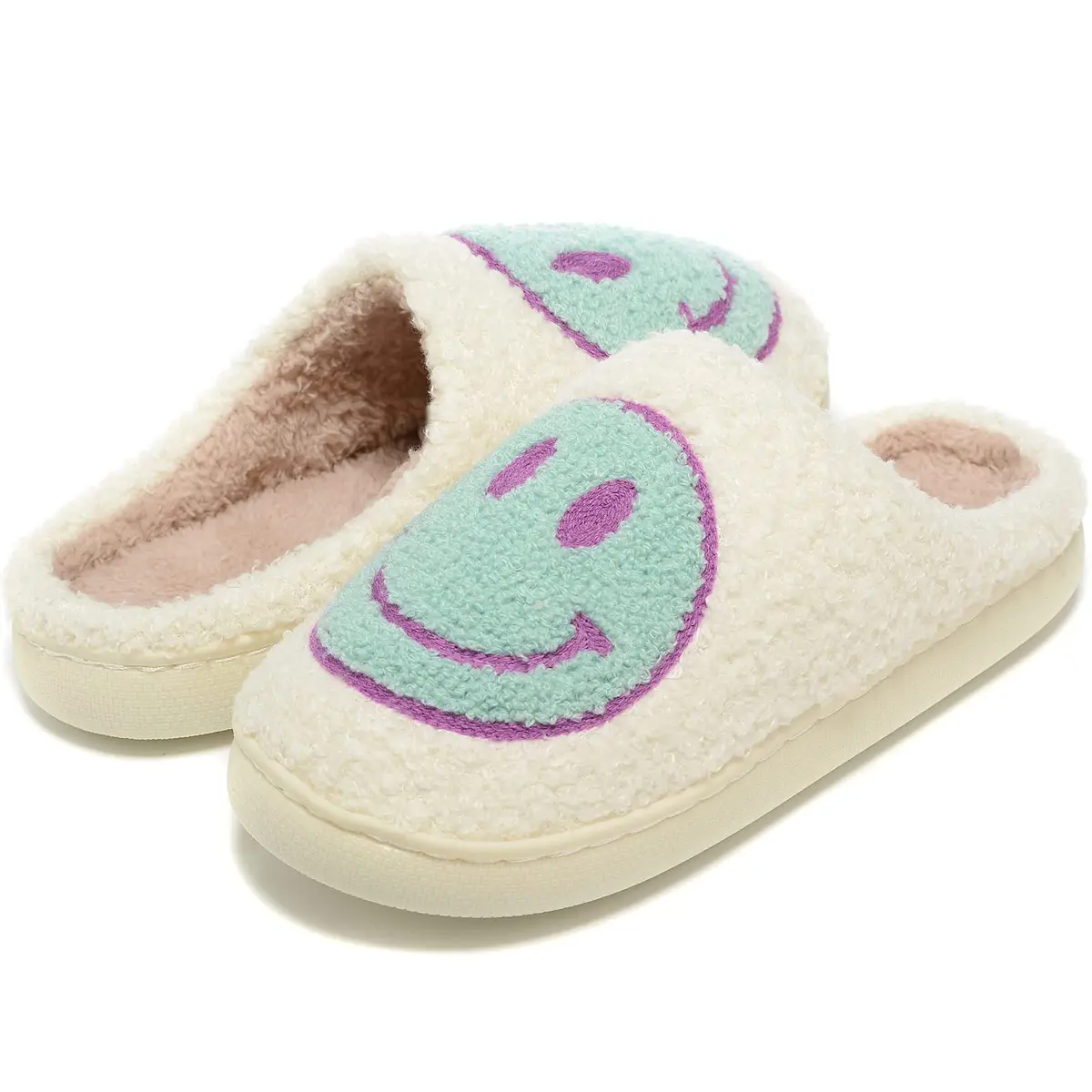 Kolege Smile Face Slippers for Women Men 8.5-9.5 Women/8-9 Men | Non-Slip Plush Winter Slides - view 2
