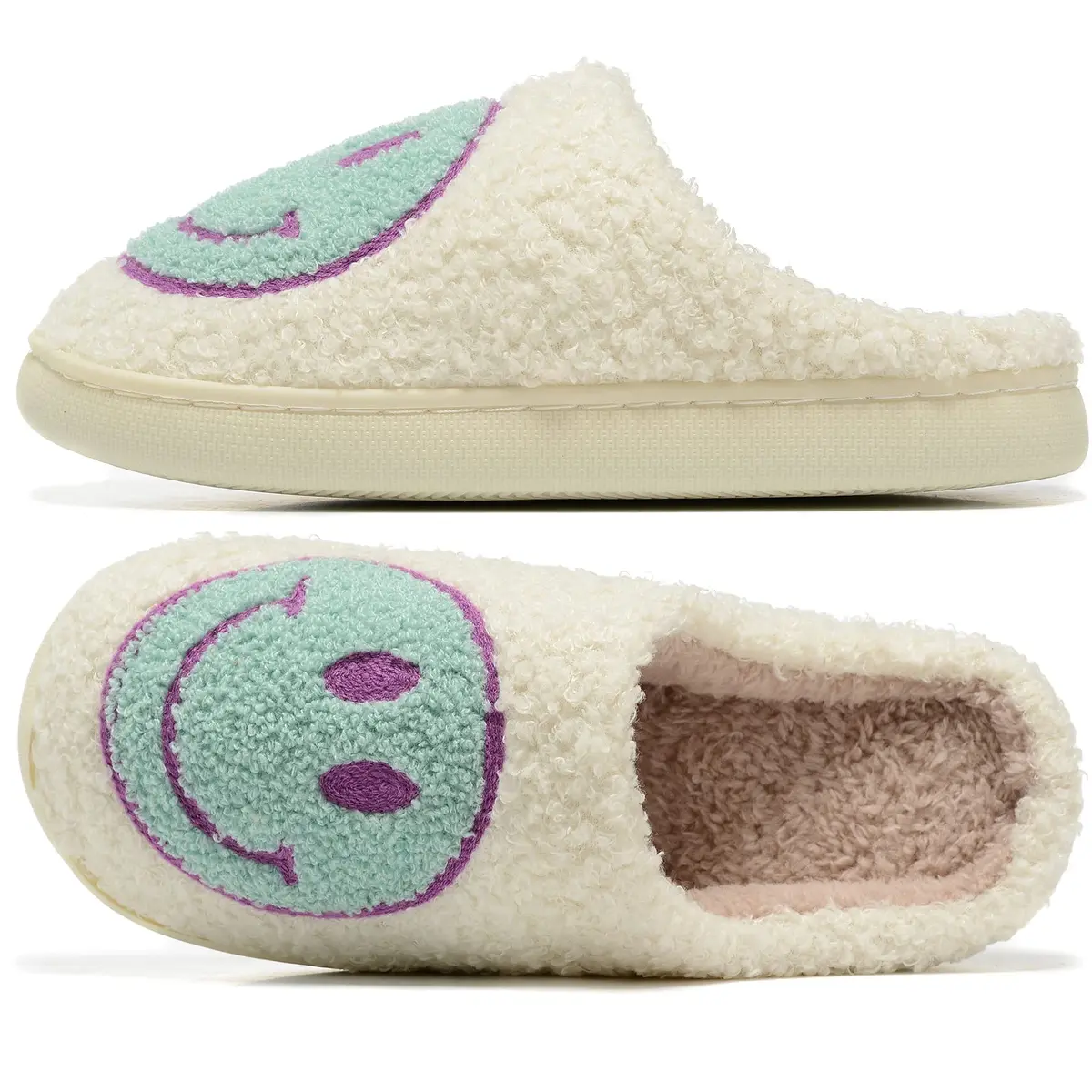 Kolege Smile Face Slippers for Women Men 8.5-9.5 Women/8-9 Men | Non-Slip Plush Winter Slides - view 3