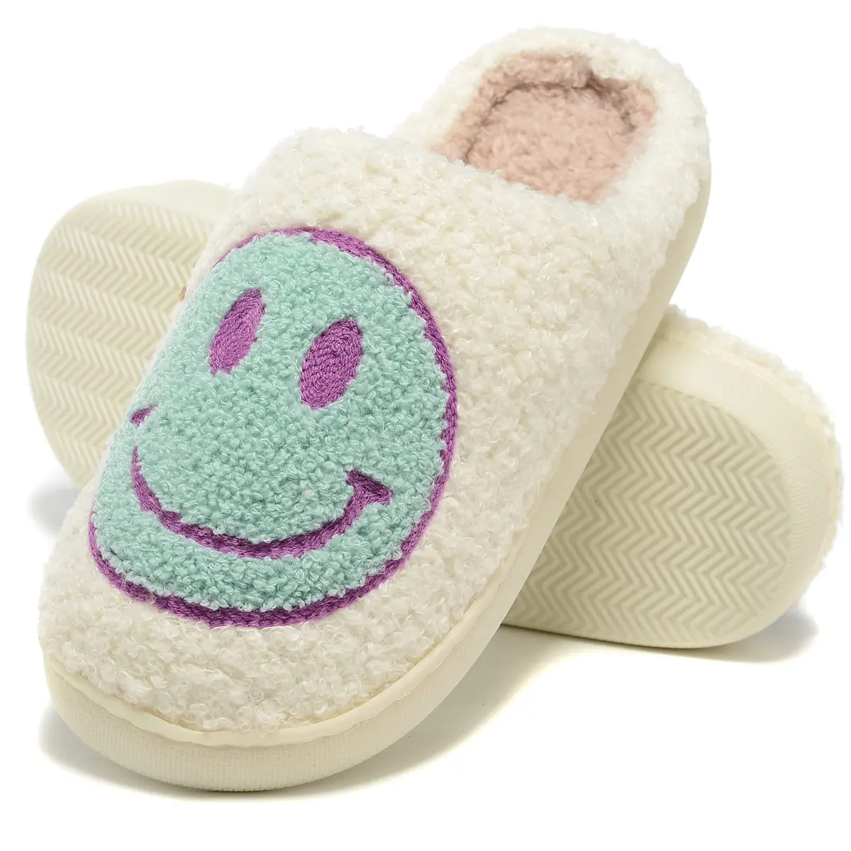 Kolege Smile Face Slippers for Women Men 6.5-7.5 Women/5-6 Men | Soft Plush, Non-Slip EVA Sole, Winter Comfort - view 4