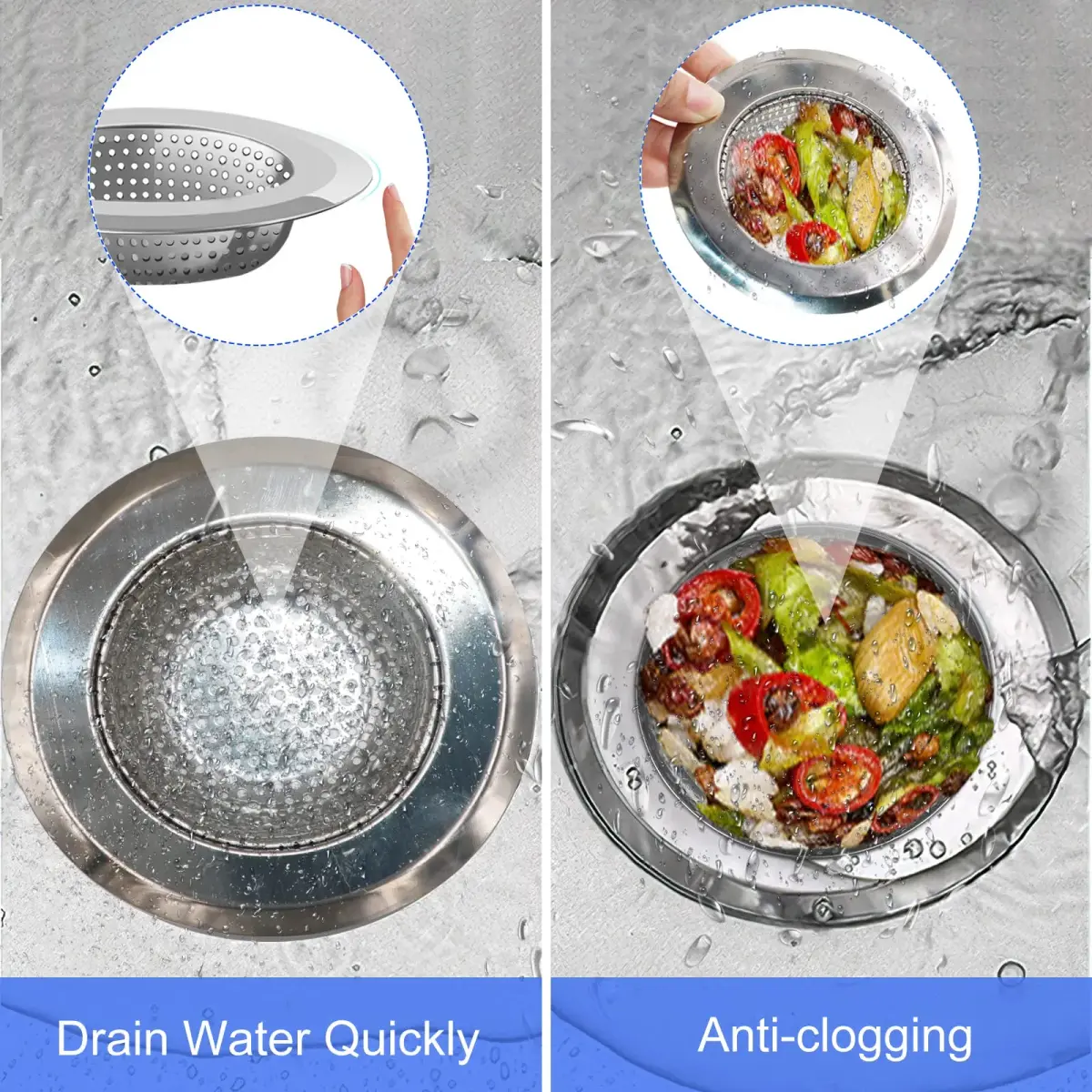 V-TOP Kitchen Drain Strainer Stopper 4 Pack | Universal 6 Inch Silicone Plug & 4.5 Inch Stainless Steel Basket Strainer - view 6