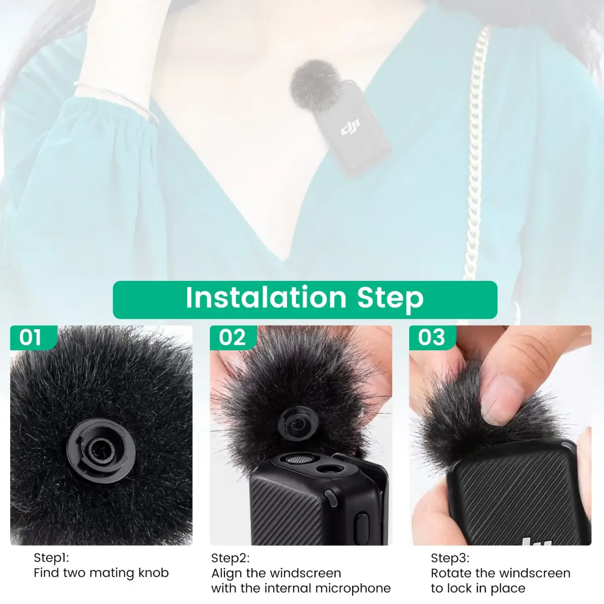 YEAOI 2-Pack Furry Windscreen Wind Muff for DJI Mic Lavalier Microphone | Reduces Wind Noise - view 5