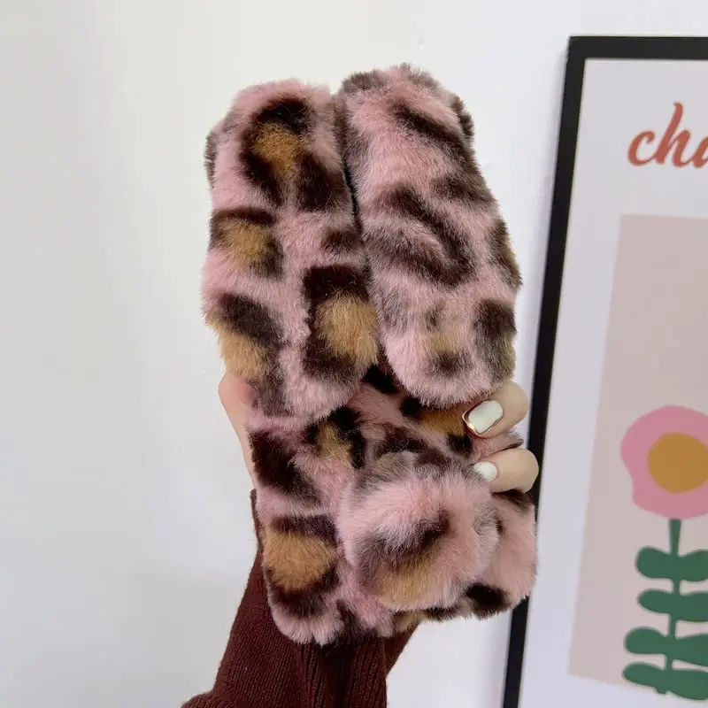 Omio Galaxy Z Flip 4 Faux Fur Plush Case | Pink Leopard Fluffy Back Cover - view 2