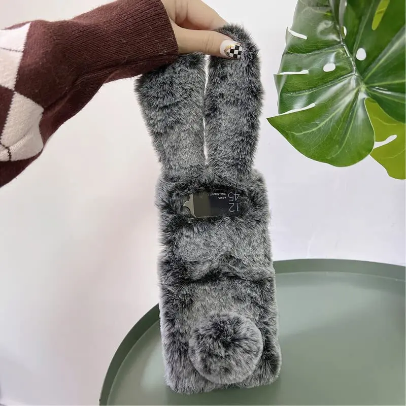 Omio Galaxy Z Flip 4 Faux Fur Plush Case | Pink Leopard Fluffy Back Cover - view 14
