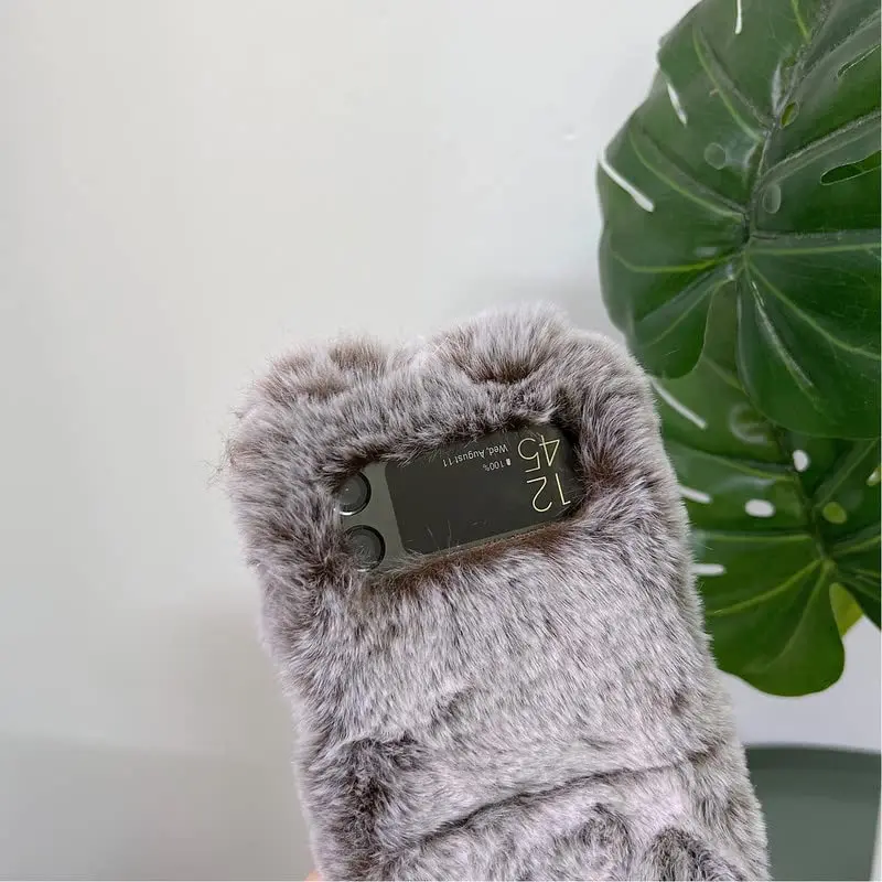Omio Galaxy Z Flip 4 Faux Fur Plush Case | Pink Leopard Fluffy Back Cover - view 7