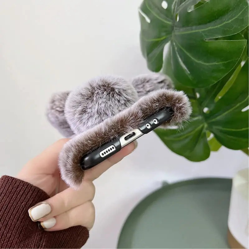 Omio Galaxy Z Flip 4 Faux Fur Plush Case | Pink Leopard Fluffy Back Cover - view 10
