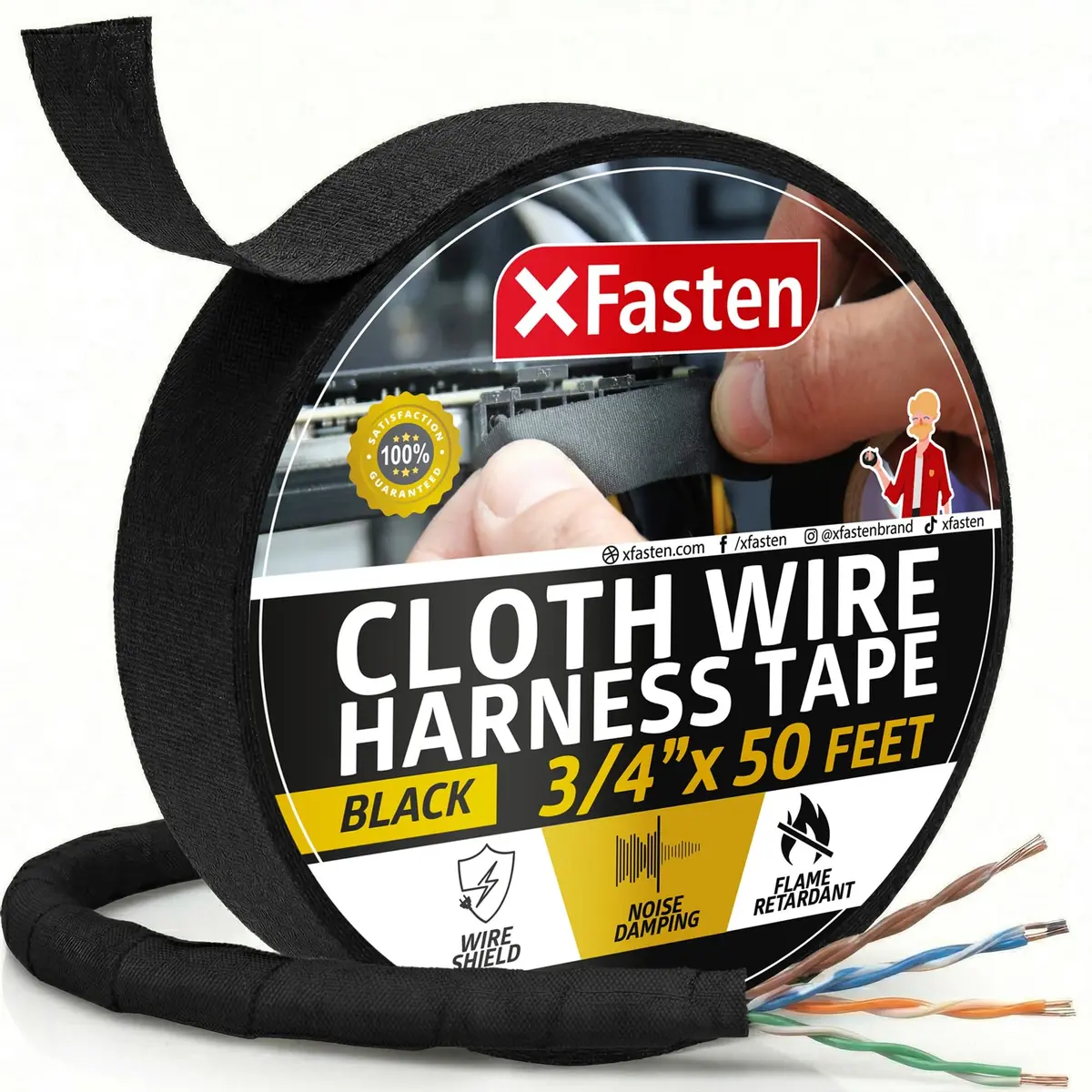 XFasten Wire Harness Tape, 3/4-Inch x 50-Foot, High Temp Automotive Felt Cloth Tape for Engines & Cable Protection - main product image
