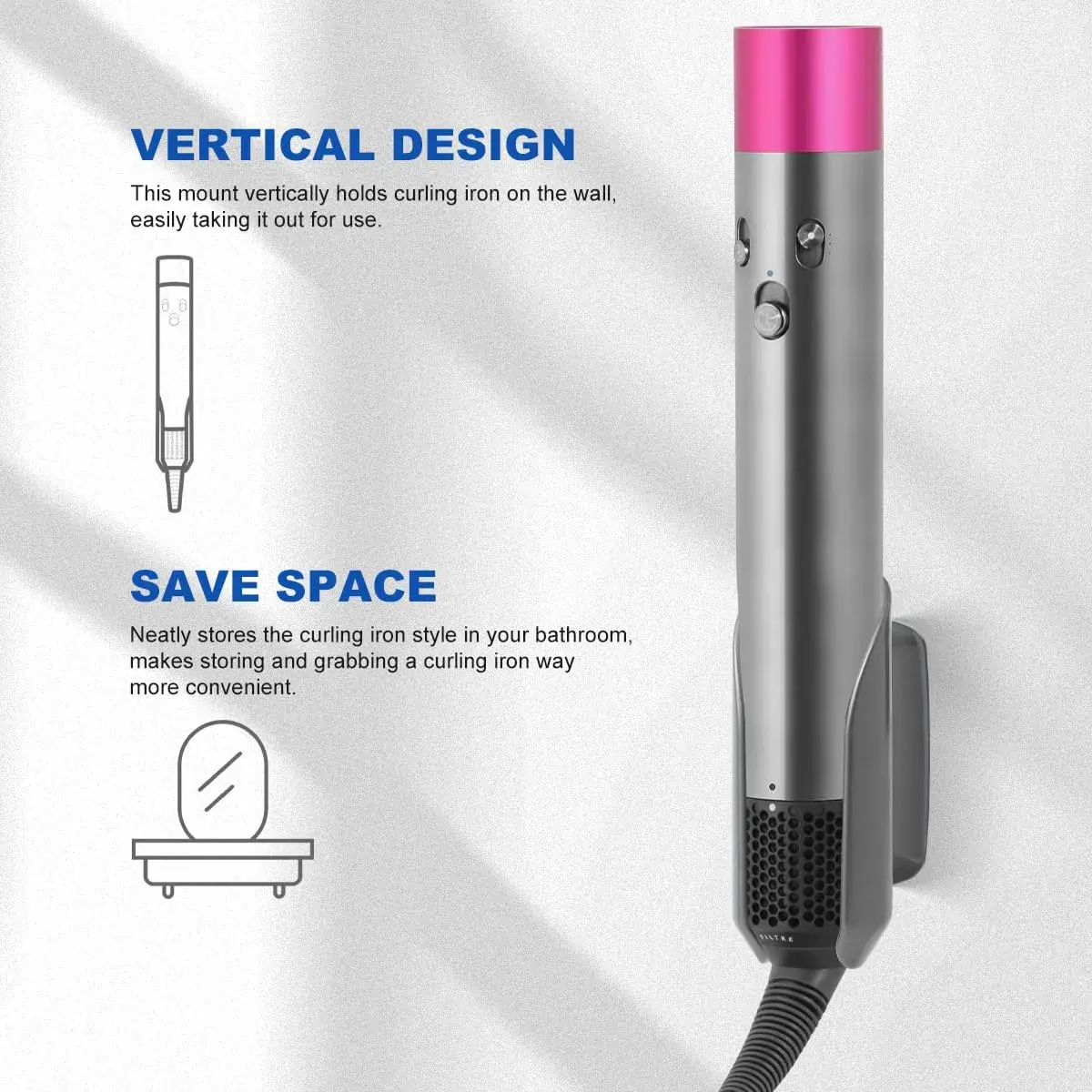 LANMU Gray Wall Mount Holder for Dyson Airwrap/Airstrait Styler | Organizer Stand for Home Bathroom - view 2