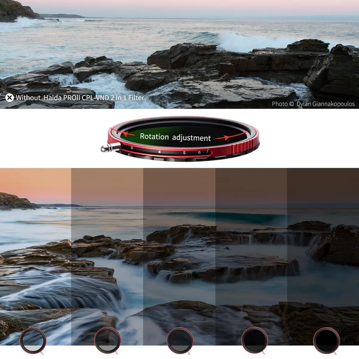 Haida 67mm VND+CPL 2 in 1 Filter ND8-ND128 (3-7 Stops) | Pro II Series Multi-Coating Nano-Coating Polarizer - view 4