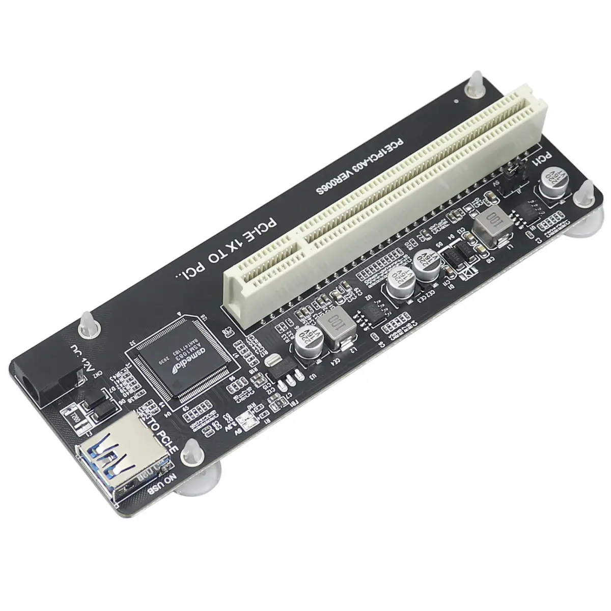 Trotwei Blue PCIe to PCI Adapter Card with USB 3.0 Cable | Converts PCIe x1 to PCI Slot, ASMedia ASM1083 Chip - view 6