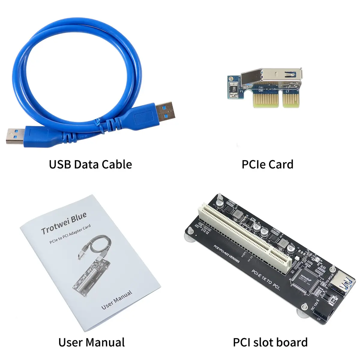 Trotwei Blue PCIe to PCI Adapter Card with USB 3.0 Cable | Converts PCIe x1 to PCI Slot, ASMedia ASM1083 Chip - view 7