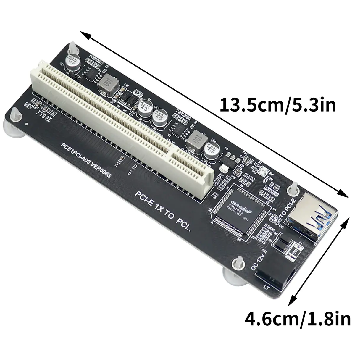 Trotwei Blue PCIe to PCI Adapter Card with USB 3.0 Cable | Converts PCIe x1 to PCI Slot, ASMedia ASM1083 Chip - view 2